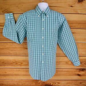 Brooks Brothers Dress Shirt Mens M Blue Plaid Cotton Non-Iron Button Down Collar